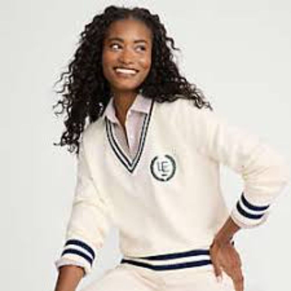 Lands end Varsity V Neck Sweater Large 14-16 Drifter Monogrammed
